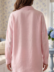 Pret - Moven - Shirt with Floral Embroidery and Stone Work Details - Pink