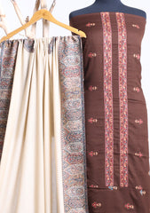 Winter - Riwaj - Pashmina Embroidered Suit - Kaani Shawl - D#03 - Chocolate