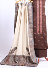 Winter - Riwaj - Pashmina Embroidered Suit - Kaani Shawl - D#03 - Chocolate