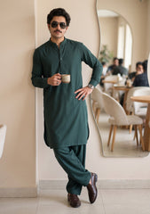 Elite Men Romanzo Denizli Stripe Pure Cotton Fabric - D Green