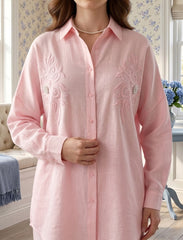 Pret - Moven - Shirt with Floral Embroidery and Stone Work Details - Pink