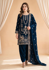 Winter - Riwaj - Fancy Embroidered Velvet Suit - D#651 - B Zink