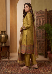 Winter - Fancy Silk Zari Jamawar - 3 Pcs Suit - D#04 - Mehndi