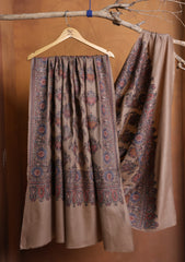 Pashmina Embroidered Jaaldar Shawl D#10 - Brown