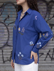Pret - Moven - Indigo Cotton Linen Women's Shirt - Blue
