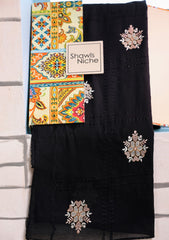 Embroidered Lawn Summer Shawl D#30 - Black