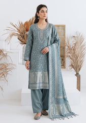 Winter - Fancy Silk Zari Jamawar - 3 Pcs Suit - D#22 - Grey