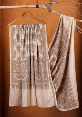 Pashmina Embroidered Jaaldar Shawl D#13 - Fawn