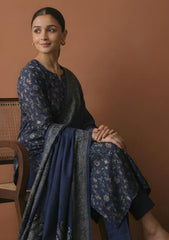 Winter - Riwaj - Pashmina Embroidered Suit - Wool Shawl - D#01 - N Blue