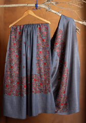 Pashmina Embroidered Jaaldar Shawl D#33 - Grey
