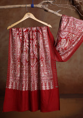 Pashmina Ari Work Jaaldar Scarf D#02 - Red