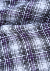 Irish Cotton Selvage Check Linen Fabric - Purple