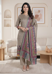 Winter - Riwaj - Printed Pashmina - 3 Pcs Suit - D#02 - Skin