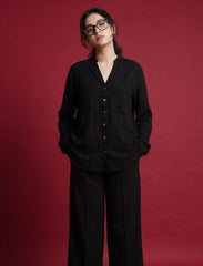 Pret - Moven - Indigo Cotton Linen Women's Shirt - Black
