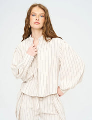Pret - Moven - Striped Linen Blend Short Shirt - Beige