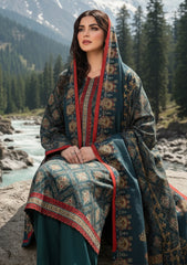 Winter - Riwaj - Printed Marina - 3 Pcs - Wool Shawl 25 - D#09