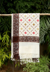 Embroidered Wool Shawl D - 51 - White