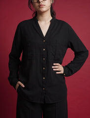Pret - Moven - Indigo Cotton Linen Women's Shirt - Black