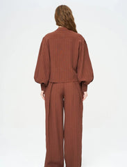 Pret - Moven - Striped Linen Blend Short Shirt - Brown