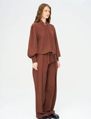 Pret - Moven - Striped Linen Blend Short Shirt - Brown