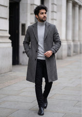 Tweed Selvage Check Woolen Fabric - Grey