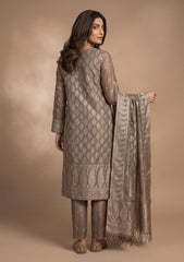 Winter - Fancy Silk Zari Jamawar - 3 Pcs Suit - D#13 - Skin