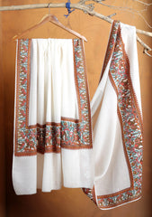 Pashmina Embroidered Border Shawl D#226 - Off White