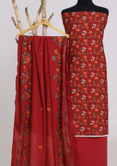 Winter - Riwaj - Printed Cotray Suit - Wool Shawl - D#11 - Maroon