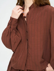 Pret - Moven - Striped Linen Blend Short Shirt - Brown