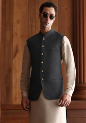 Elite Men China Boski Unstitched Waistcoat Fabric - D#18 - Black