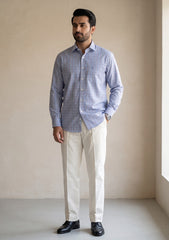 Elite Men Wrinkle Free Selvage Check Cotton Fabric - S Blue