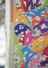 Wool Needle Work Shawl D - 46H - OFF WHITE