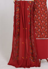 Winter - Riwaj - Printed Cotray Suit - Wool Shawl - D#11 - Maroon