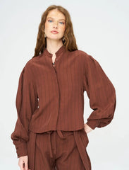 Pret - Moven - Striped Linen Blend Short Shirt - Brown