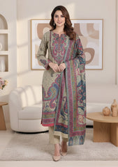 Winter - Riwaj - Printed Pashmina - 3 Pcs Suit - D#01 - Skin
