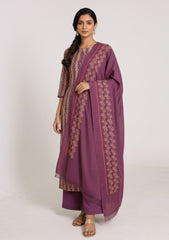 Winter - Riwaj - Printed Cotray Suit - Wool Shawl - D#13 - Purple