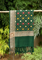 Embroidered Wool Shawl D - 35 - B Green