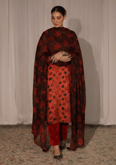 Winter - Riwaj - Velvet Suit - Printed Edit - D#06 - Orange