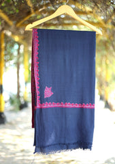 Pashmina Wool Needle Work Shawl D - 03 - N Blue