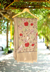 Embroidered Wool Shawl D - 70 - L Brown