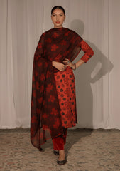 Winter - Riwaj - Velvet Suit - Printed Edit - D#06 - Orange