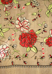 Embroidered Wool Shawl D - 70 - L Brown