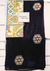Embroidered Lawn Summer Shawl D#36 - Black