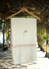Pashmina Ari Work Jaaldar Shawl D - 02 - Cream