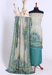 Winter - Riwaj - Printed Pashmina - 3 Pcs Suit - D#04 - Off White