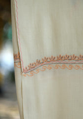 Pashmina Ari Work Jaaldar Shawl D - 02 - Cream