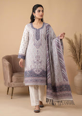 Winter - Fancy Silk Zari Jamawar - 3 Pcs Suit - D#17 - Off White