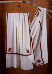 Pashmina Embroidered Border Shawl D#01 - White 2
