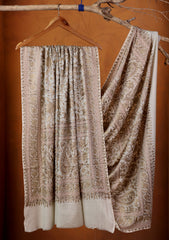 Pashmina Ari Work Jaaldar Shawl D#07 - Off White