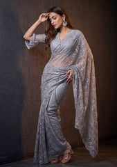 Formals - Chantilly Lace Saree - Grey